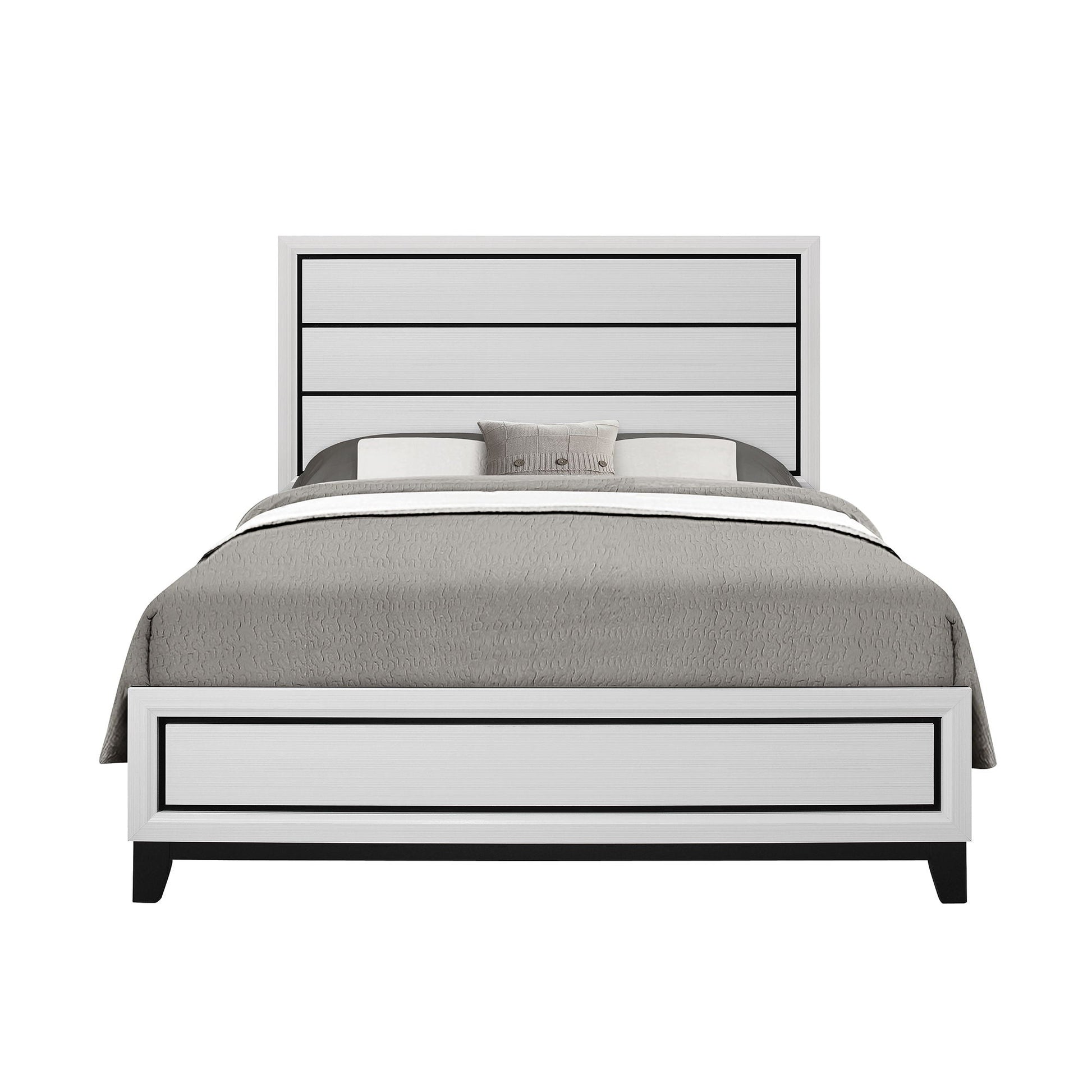 Mirage Bed panel bed by HouseOfZazla; white frame with black bordered panels and gray bedding on Tampa Home & Garden Store