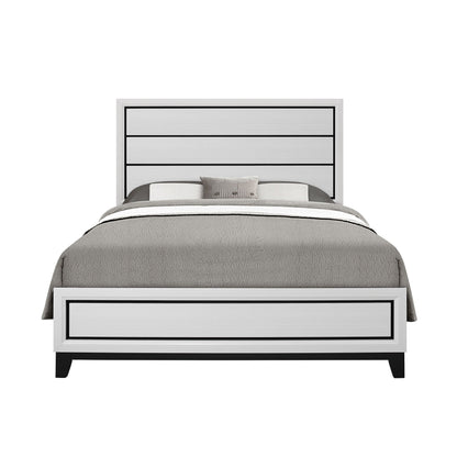 Mirage Bed panel bed by HouseOfZazla; white frame with black bordered panels and gray bedding on Tampa Home & Garden Store