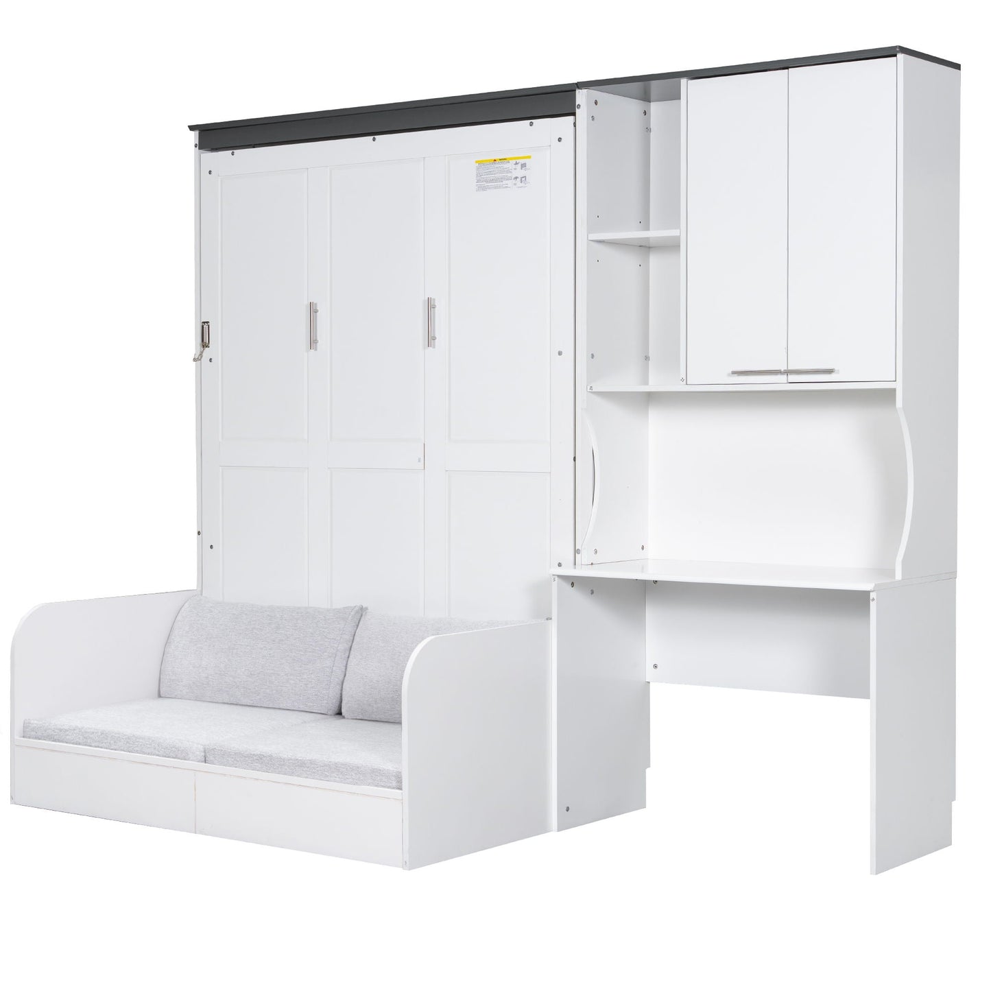 White Murphy bed with sofa, built-in desk and storage cabinet, full size on Tampa Home & Garden Store
