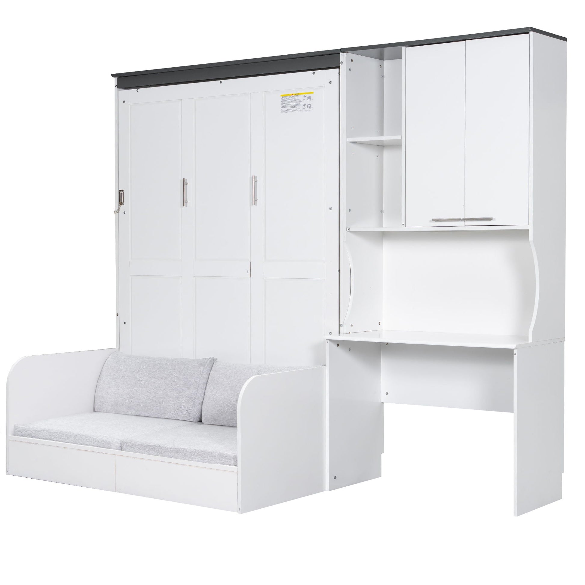 White Murphy bed with sofa, built-in desk and storage cabinet, full size on Tampa Home & Garden Store