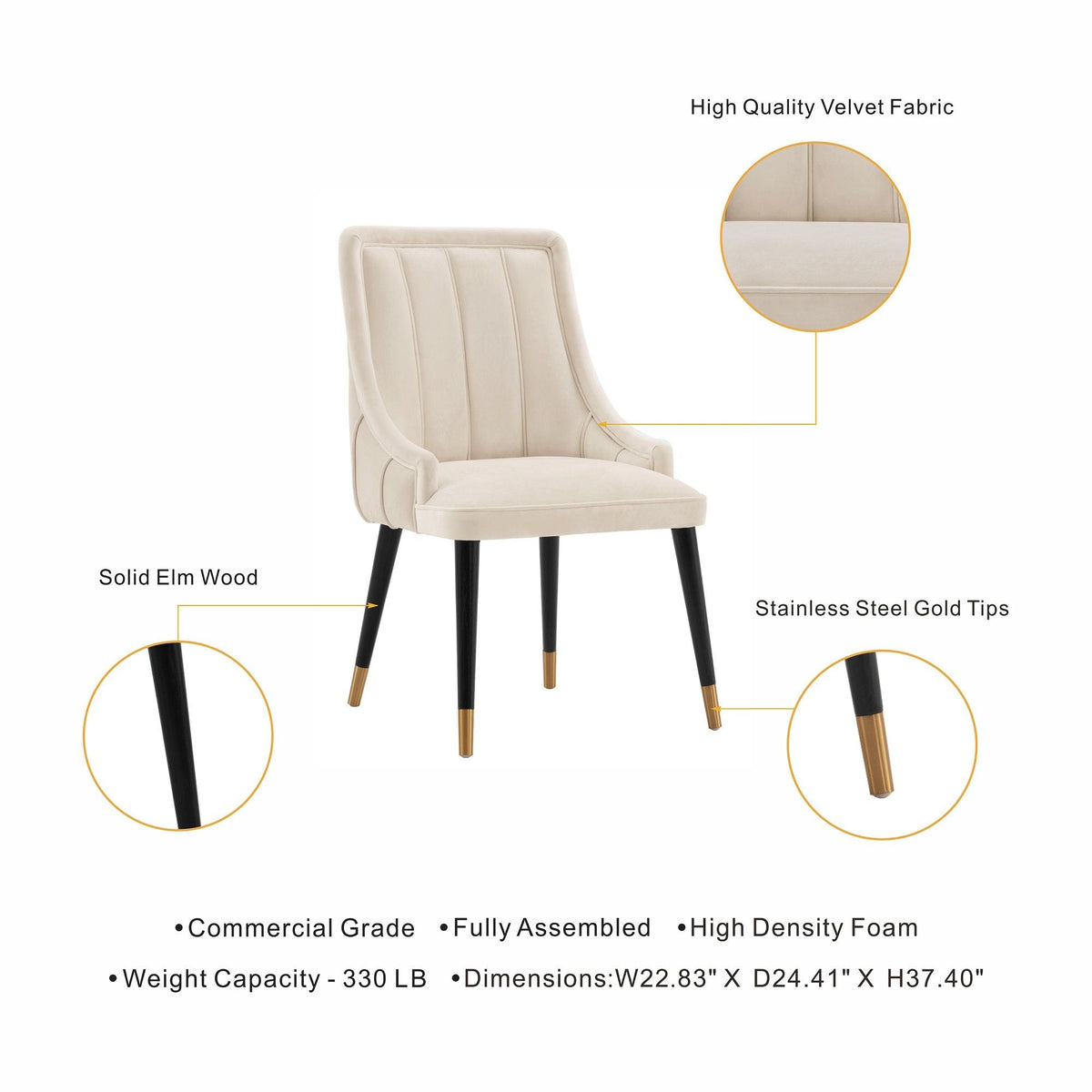 Eda Dining Chair beige velvet with elm legs and gold tips HouseOfZazla on Tampa Home & Garden Store
