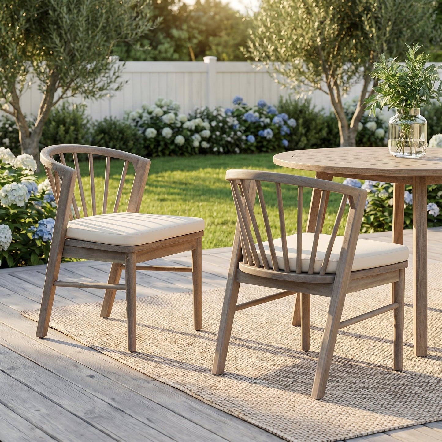 Acacia Wood Patio Outdoor Dining Chairs Set of 2