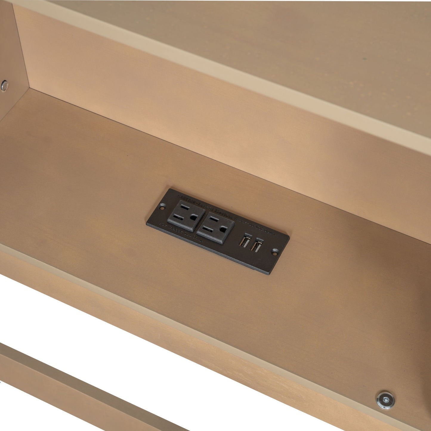Floor bed with storage cabinets and USB ports in brown wood finish, built-in outlet panel on Tampa Home & Garden Store