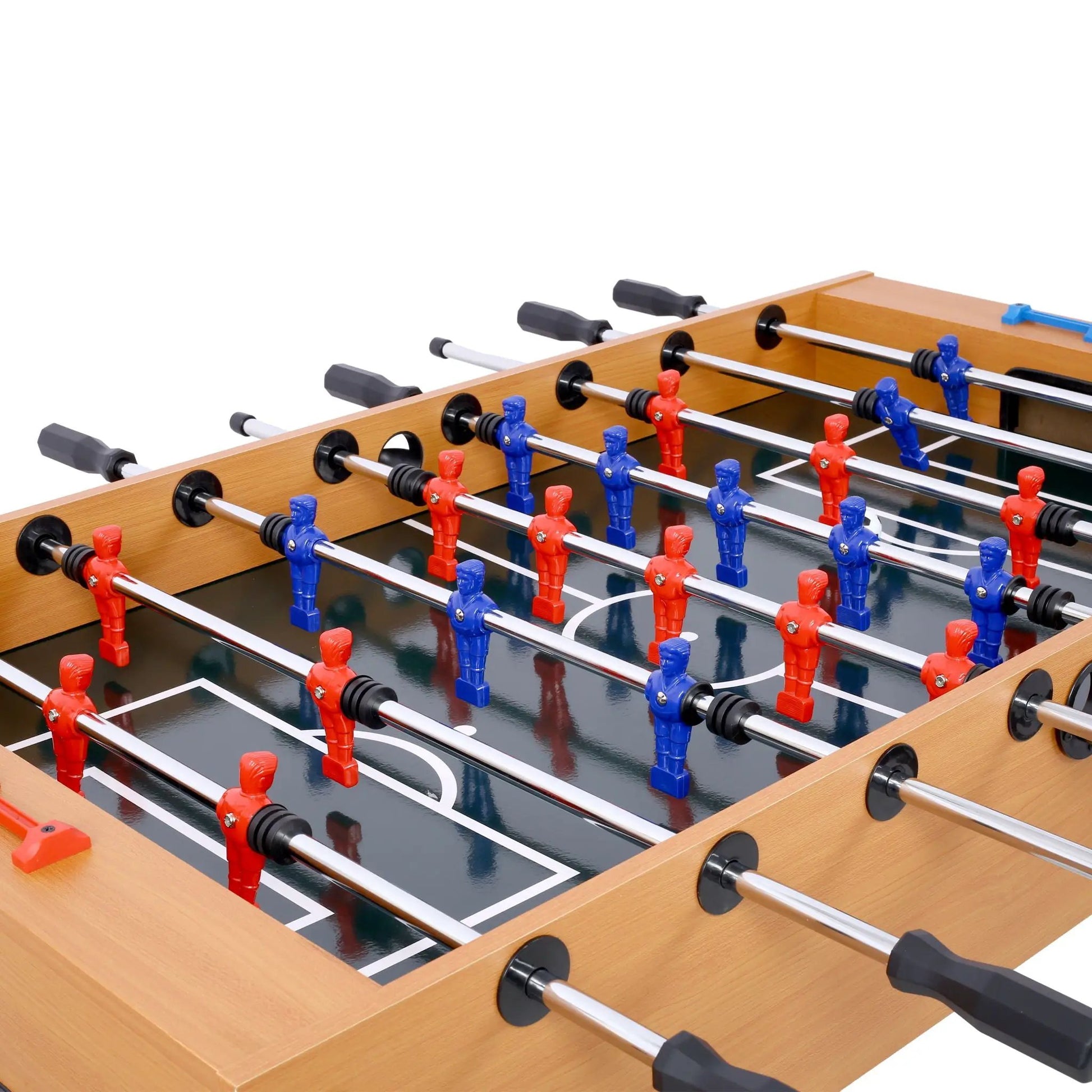 Hurricane foosball table by Unique Piece Furniture in wood finish with red and blue players on Tampa Home & Garden Store