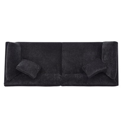 Modern Chenille Sofa and Flared Arms Black