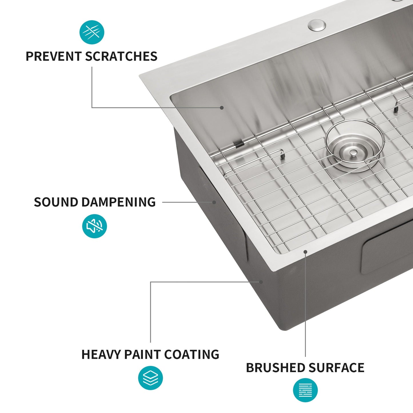 Drop-In Kitchen Sink, 16-Gauge stainless steel, single bowl, topmount by HouseOfZazla on Tampa Home & Garden Store