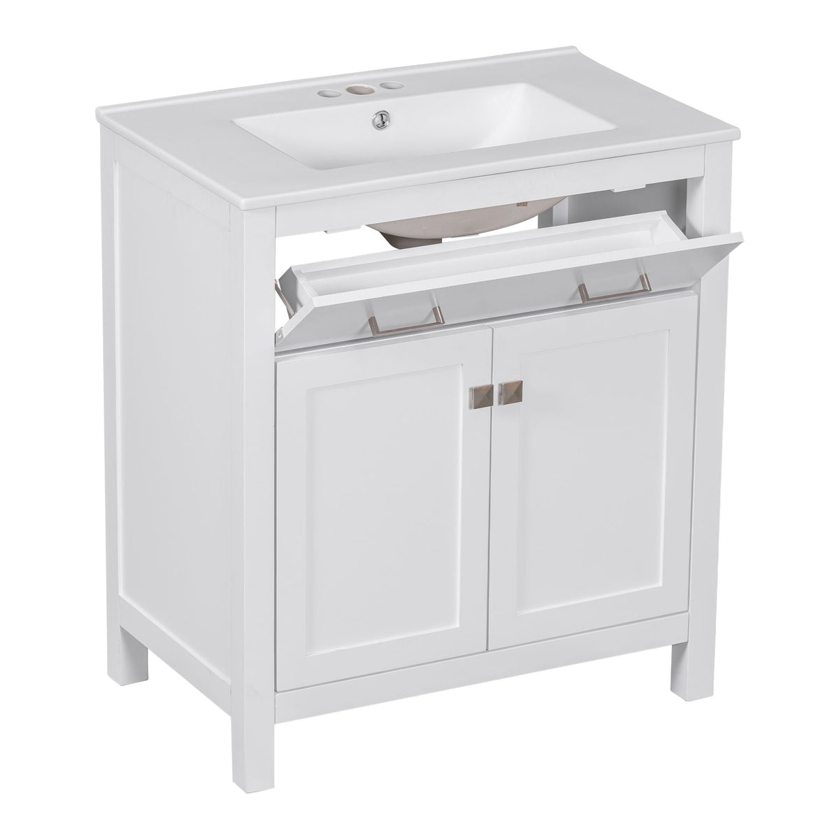 Modern white vanity with ceramic sink and soft-close doors HouseOfZazla on Tampa Home & Garden Store