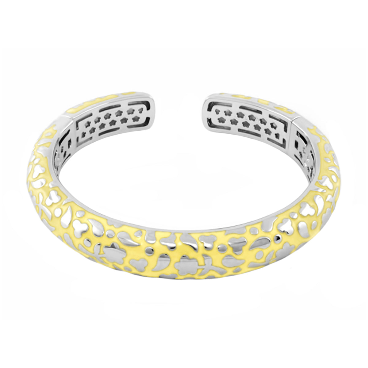 Hinged bangle Flowers by Orly Slim Pebble Cuff with yellow cutouts on silver, Lauren G Adams on Tampa Home & Garden Store