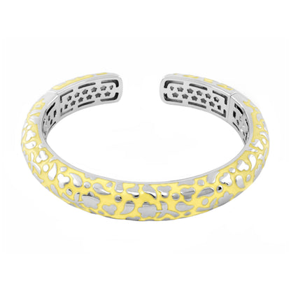 Hinged bangle Flowers by Orly Slim Pebble Cuff with yellow cutouts on silver, Lauren G Adams on Tampa Home & Garden Store