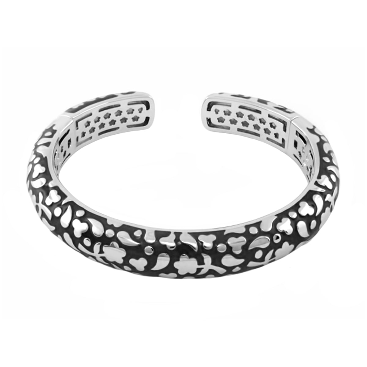 Flowers by Orly Bangle Slim Pebble Cuff silver-tone hinged bracelet with floral cutouts on Tampa Home & Garden Store