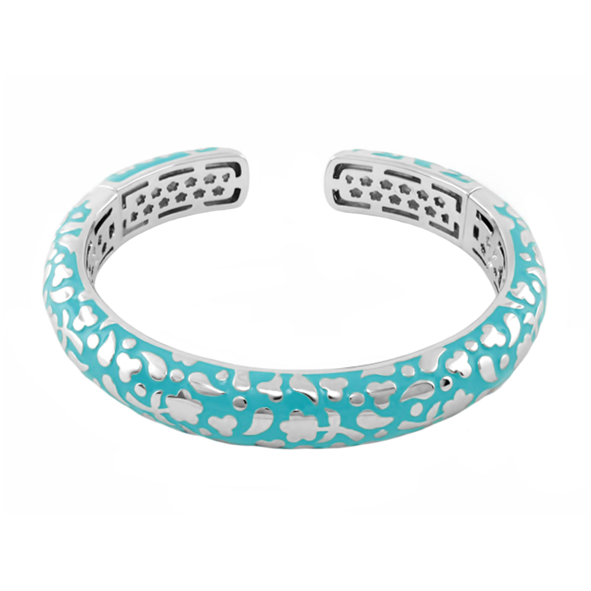 Hinged bracelet turquoise enamel with silver floral cutouts Lauren G Adams on Tampa Home & Garden Store
