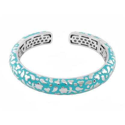 Hinged bracelet turquoise enamel with silver floral cutouts Lauren G Adams on Tampa Home & Garden Store