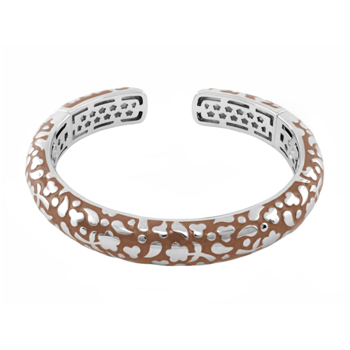 Flowers by Orly Bangle pebble cuff two-tone copper and silver floral cutouts hinged bracelet on Tampa Home & Garden Store