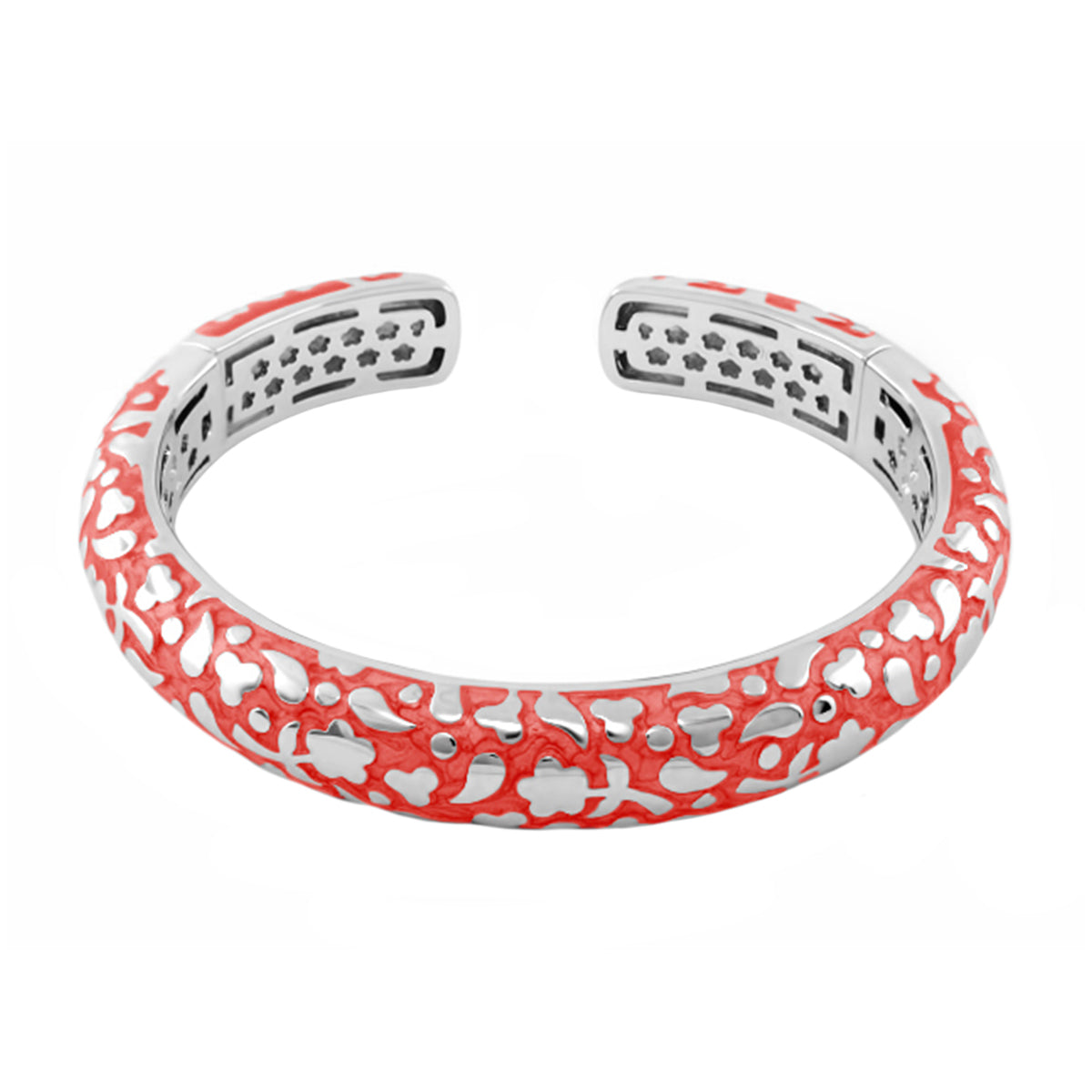 Flowers by Orly Bangle Slim Pebble Cuff red enamel bracelet with white floral cutouts on Tampa Home & Garden Store
