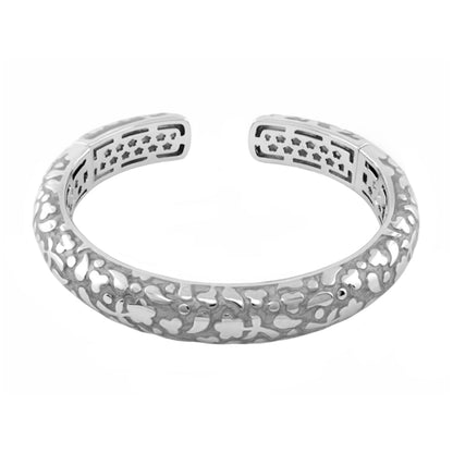 Flowers by Orly Bangle Slim Pebble Cuff silver-tone hinged bracelet with floral cutouts on Tampa Home & Garden Store