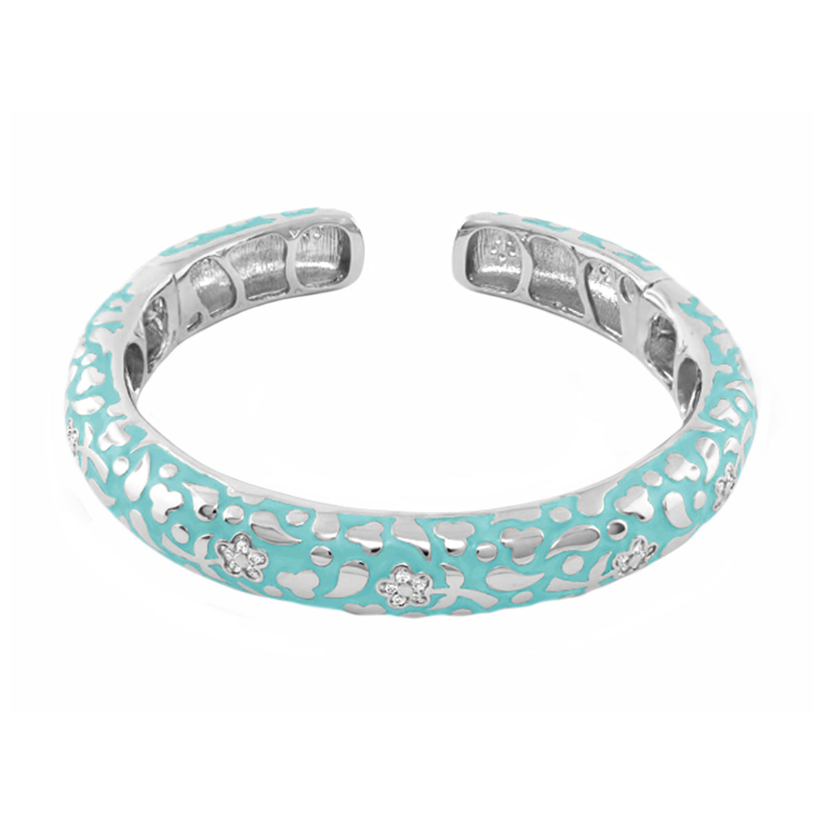Lauren G Adams Flowers by Orly Bangle turquoise enamel pavé blossom cuff hinged bracelet on Tampa Home & Garden Store