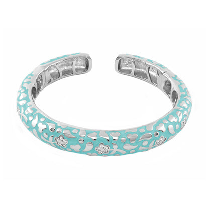 Lauren G Adams Flowers by Orly Bangle turquoise enamel pavé blossom cuff hinged bracelet on Tampa Home & Garden Store