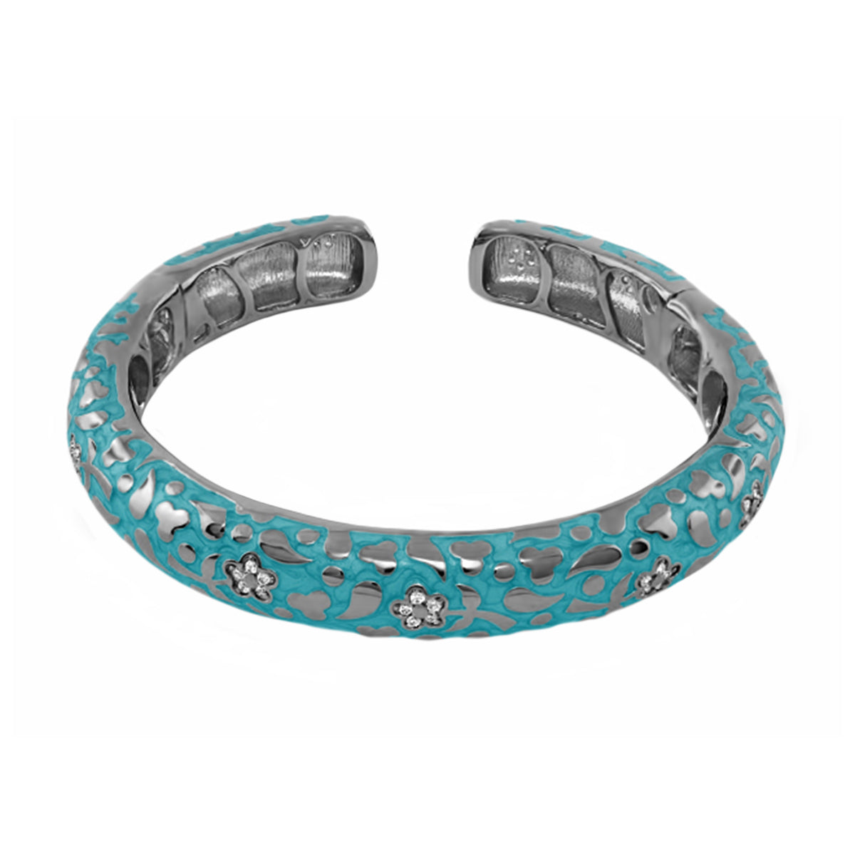 Lauren G Adams Flowers by Orly Bangle Slim Pavé Blossom Cuff turquoise enamel with floral cutouts on Tampa Home & Garden Store