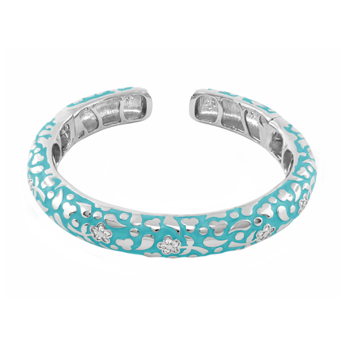 Flowers by Orly Bangle Pavé Blossom Cuff turquoise enamel silver accents hinged bracelet on Tampa Home & Garden Store