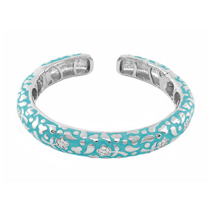 Flowers by Orly Bangle Pavé Blossom Cuff turquoise enamel silver accents hinged bracelet on Tampa Home & Garden Store