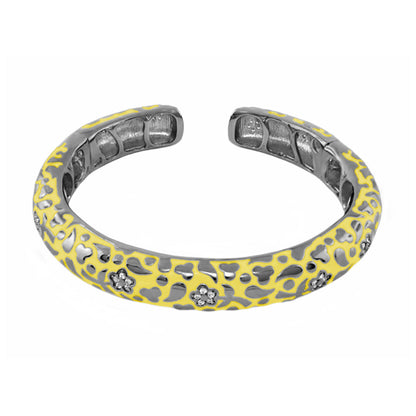 Flowers by Orly Bangle Slim Pavé Blossom Cuff, hinged yellow enamel over silver with pavé flower accents on Tampa Home & Garden Store