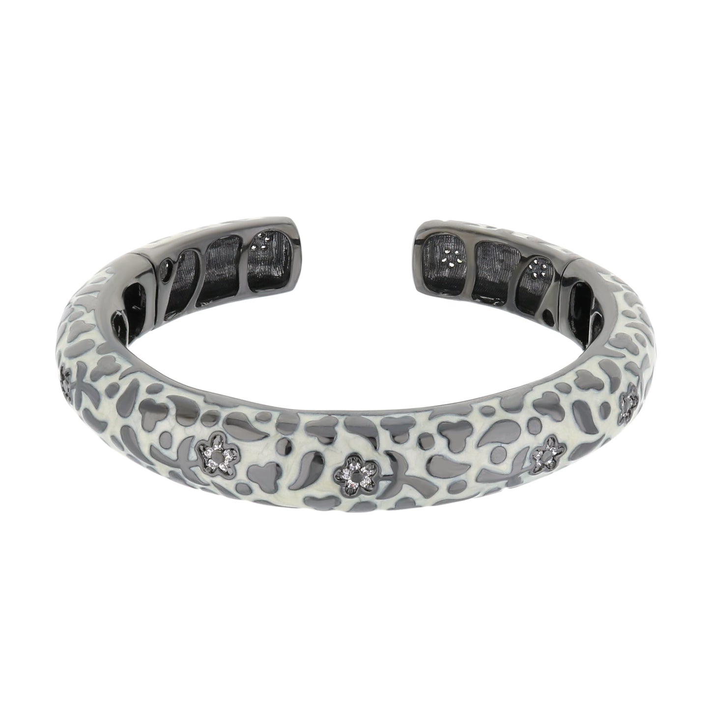 Lauren G Adams Slim pavé blossom cuff bangle gray leopard enamel with crystal flowers by Orly on Tampa Home & Garden Store