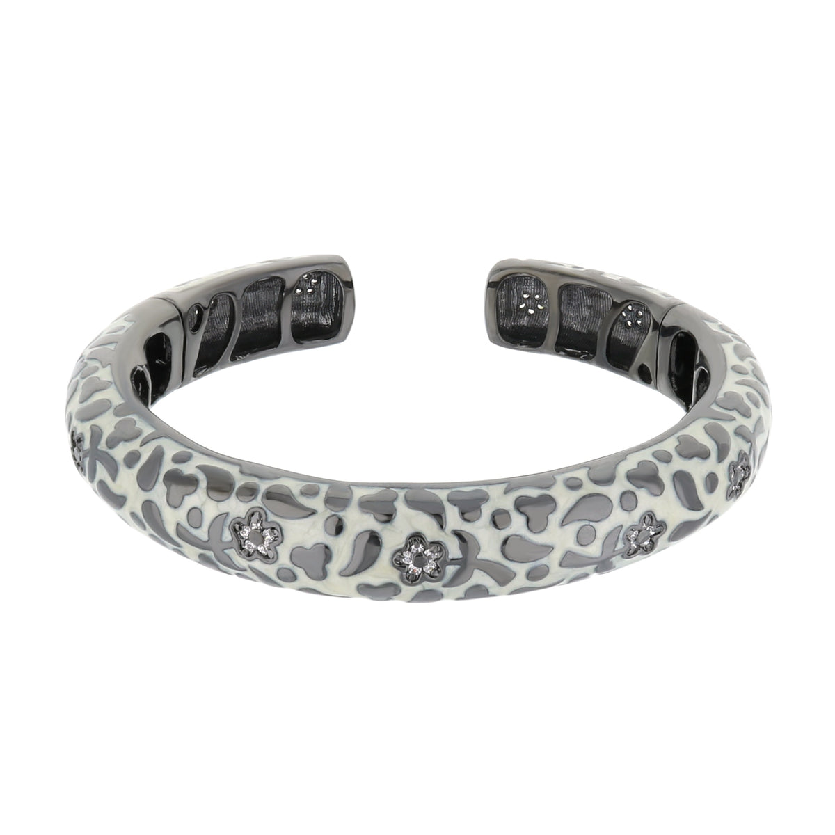 Lauren G Adams Slim pavé blossom cuff bangle gray leopard enamel with crystal flowers by Orly on Tampa Home & Garden Store