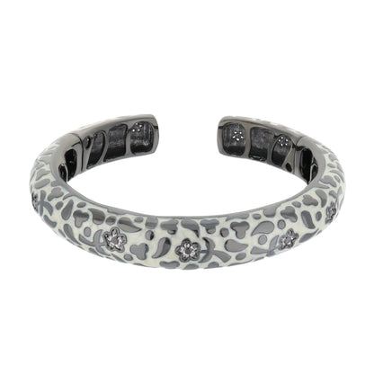 Lauren G Adams Slim pavé blossom cuff bangle gray leopard enamel with crystal flowers by Orly on Tampa Home & Garden Store