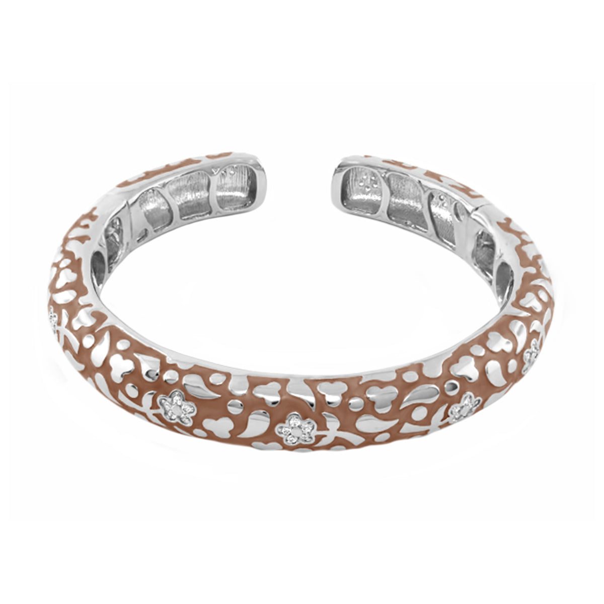Flowers by Orly Bangle hinged bracelet, slim pavé blossom cuff with floral cutouts in rose on Tampa Home & Garden Store
