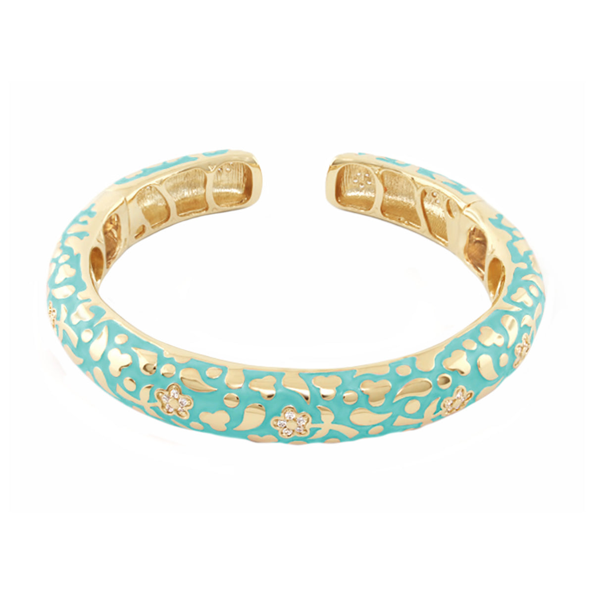 Slim Pavé Blossom Cuff bangle turquoise enamel with gold-tone lattice by Lauren G Adams on Tampa Home & Garden Store