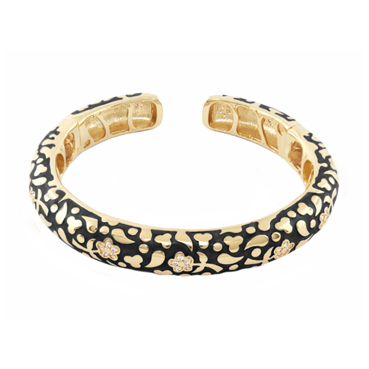 Flowers by Orly slim pavé blossom cuff bangle, gold-tone with black enamel, Lauren G Adams on Tampa Home & Garden Store
