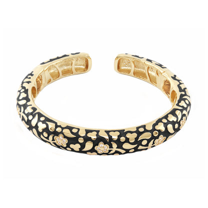 Flowers by Orly slim pavé blossom cuff bangle, gold-tone with black enamel, Lauren G Adams on Tampa Home & Garden Store