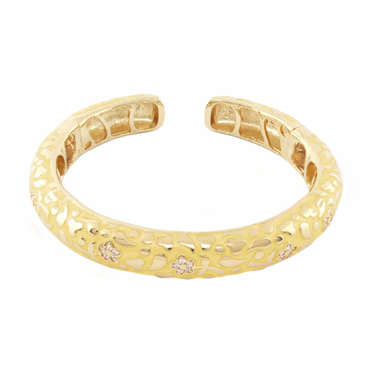 Flowers by Orly Bangle Slim Pavé Blossom Cuff, gold-tone hinged bracelet with pavé flowers on Tampa Home & Garden Store