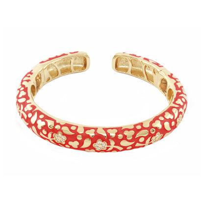 Flowers by Orly Bangle — Slim Pavé Blossom Cuff, gold-tone hinged bracelet with red enamel floral lattice by Lauren G Adams on Tampa Home & Garden Store