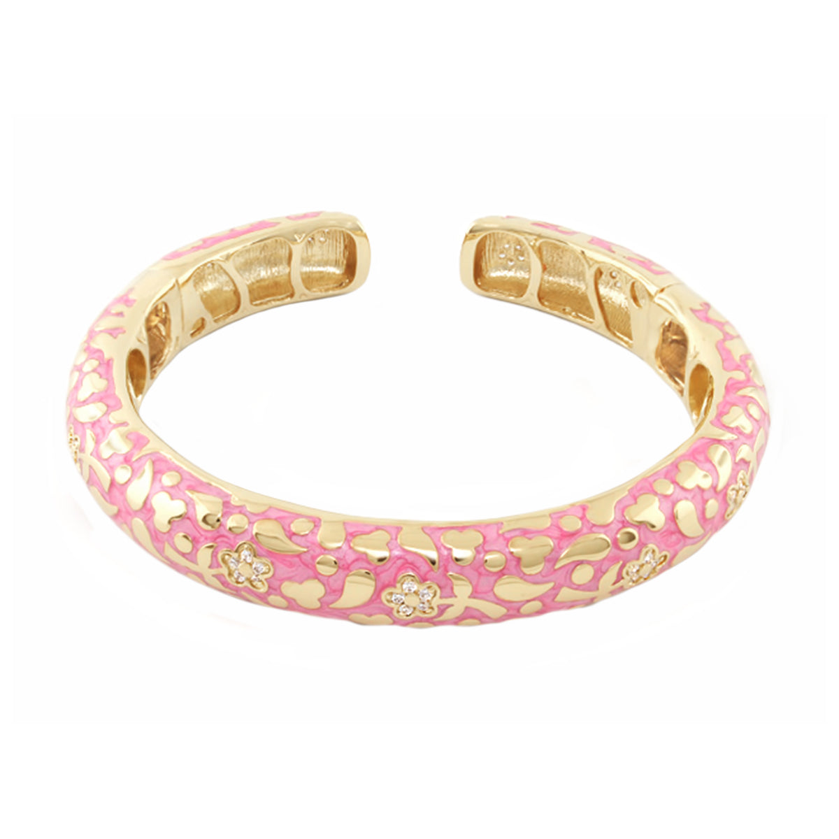 Flowers by Orly Bangle Slim Pavé Blossom Cuff pink enamel gold-tone hinged bracelet by Lauren G Adams on Tampa Home & Garden Store