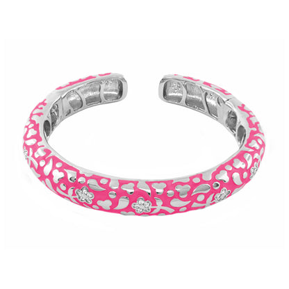 Flowers by Orly Slim Pavé Blossom Cuff hinged bangle pink enamel with floral cutouts on Tampa Home & Garden Store