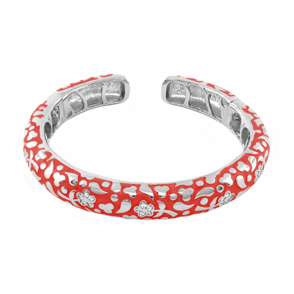 Flowers by Orly Bangle slim pavé blossom cuff red enamel hinged bracelet Lauren G Adams on Tampa Home & Garden Store