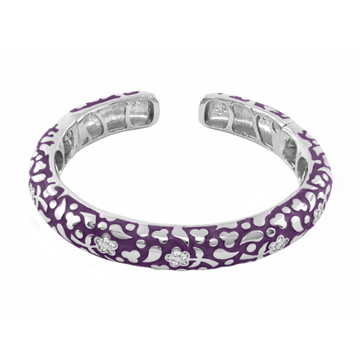Hinged bangle slim pavé blossom cuff in purple enamel with flowers by Lauren G Adams on Tampa Home & Garden Store