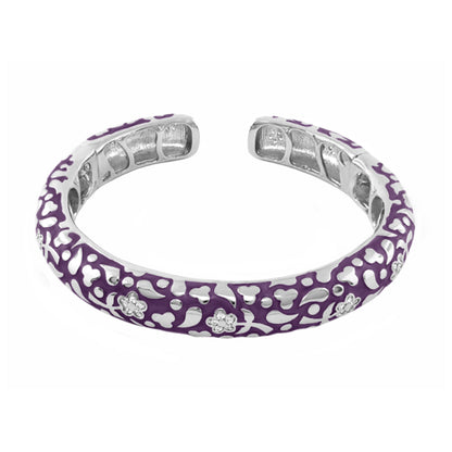 Hinged bangle slim pavé blossom cuff in purple enamel with flowers by Lauren G Adams on Tampa Home & Garden Store