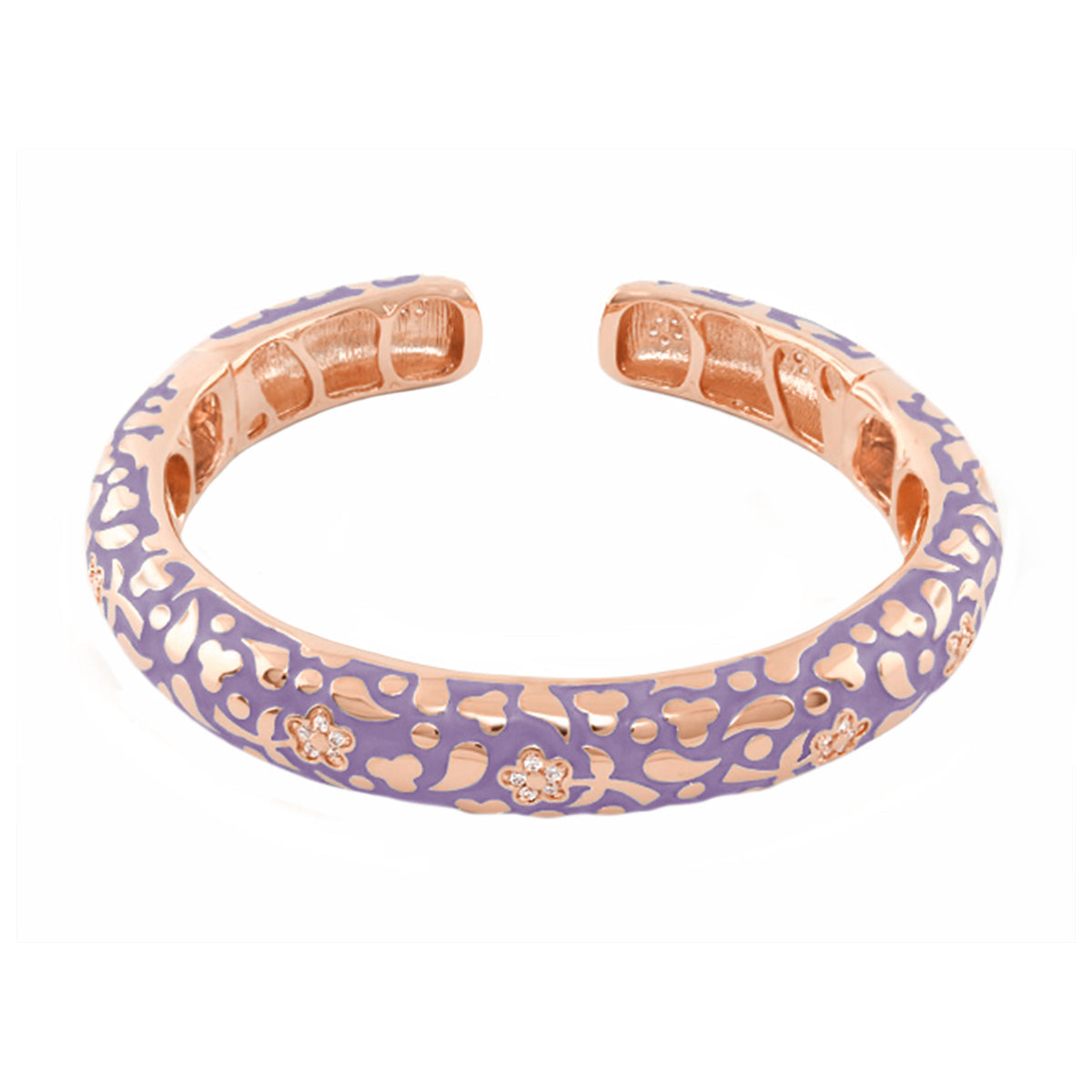 Flowers Bangle Slim Pavé Blossom Cuff rose-gold bracelet with lavender enamel Lauren G Adams on Tampa Home & Garden Store