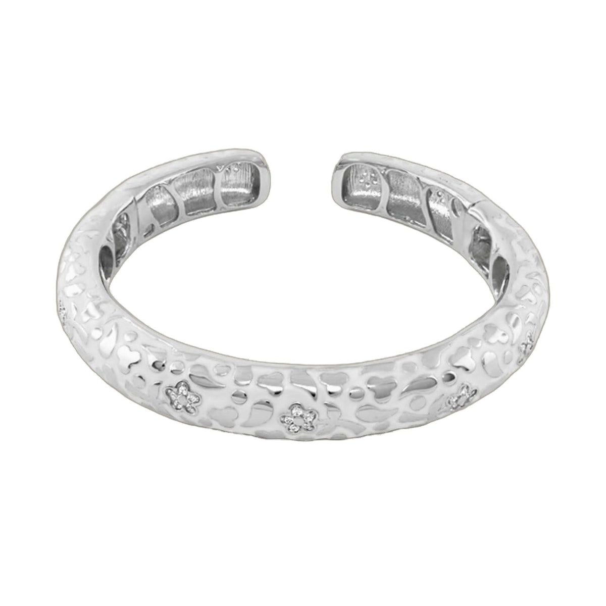Hinged bangle Flowers by Orly Slim Pavé Blossom Cuff in textured silver with floral pavé accents on Tampa Home & Garden Store