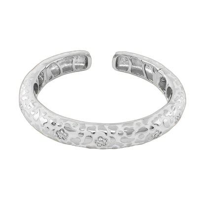 Flowers by Orly Bangle slim pave blossom cuff silver hinged bracelet with floral texture on Tampa Home & Garden Store