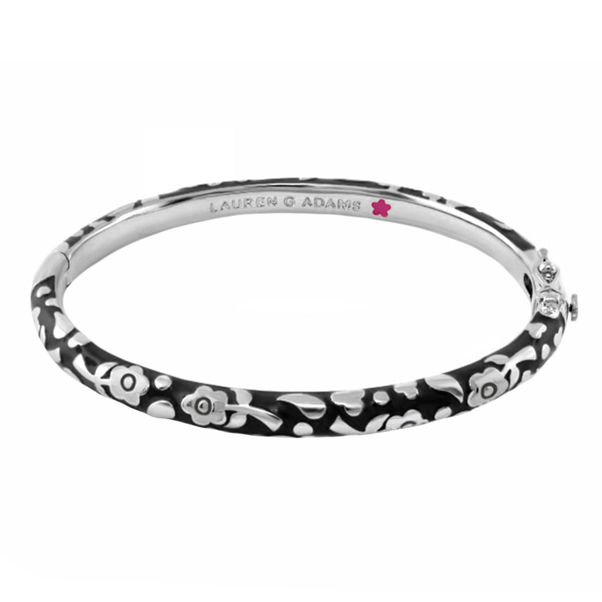Flowers by Orly stackable bracelet in black enamel with white floral motif, Lauren G Adams on Tampa Home & Garden Store