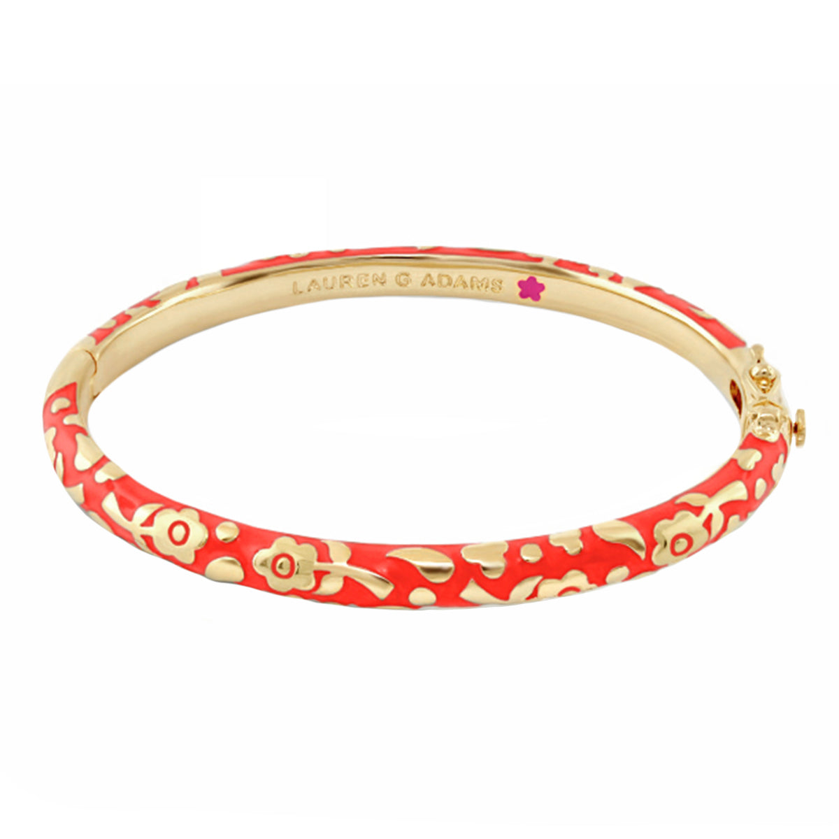 Stackable bracelet Flowers by Orly goldtone with red enamel pattern by Lauren G Adams on Tampa Home & Garden Store