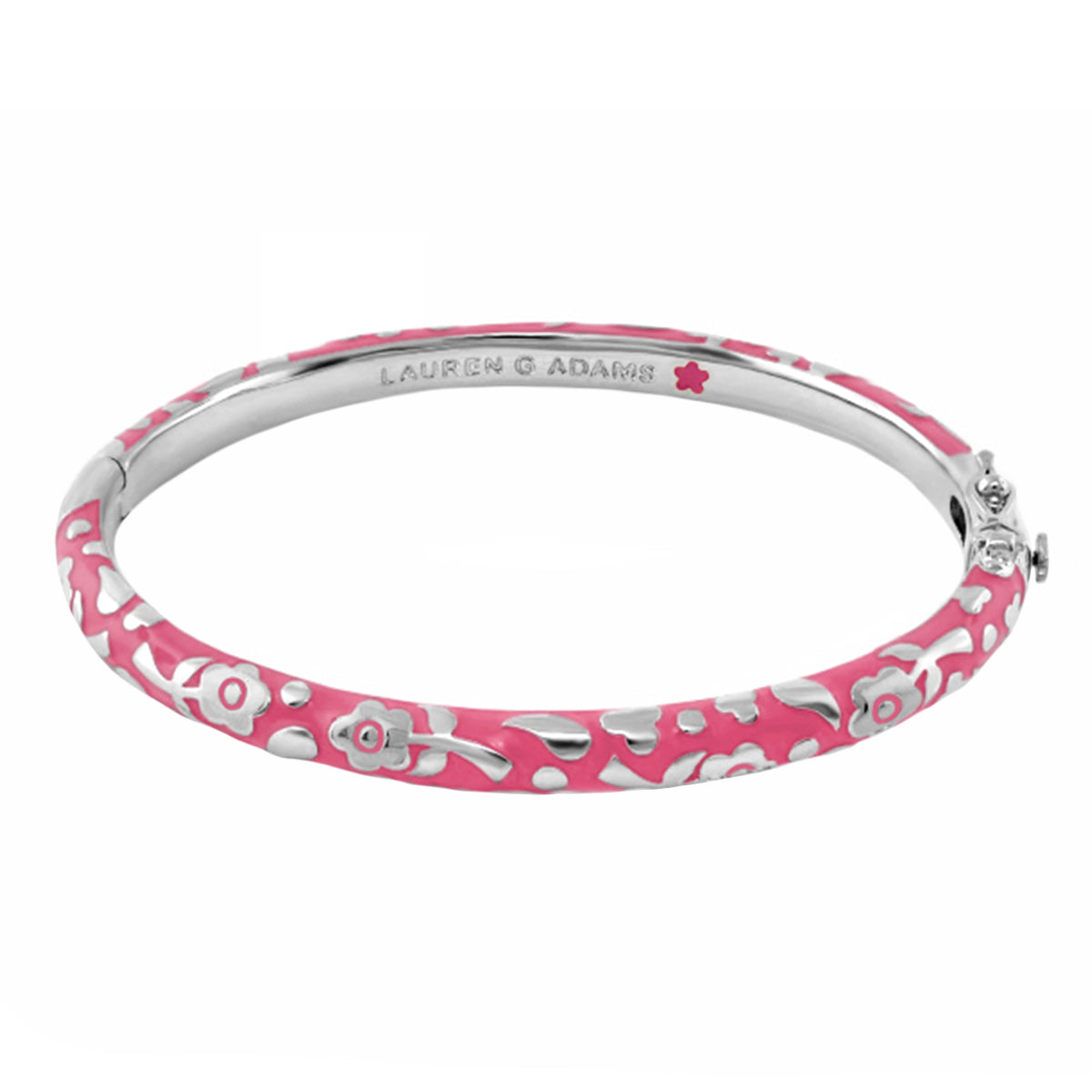 Flowers by Orly Stackable Bangle pink enamel with silver floral pattern by Lauren G Adams on Tampa Home & Garden Store