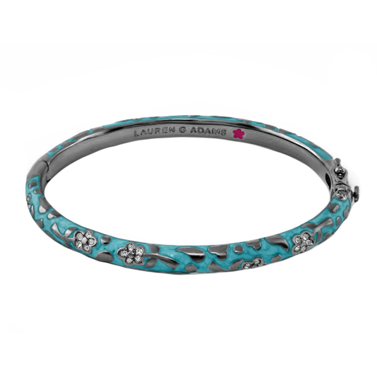 Flowers by Orly Stackable Bangle turquoise enamel with silver crystal flowers on Tampa Home & Garden Store