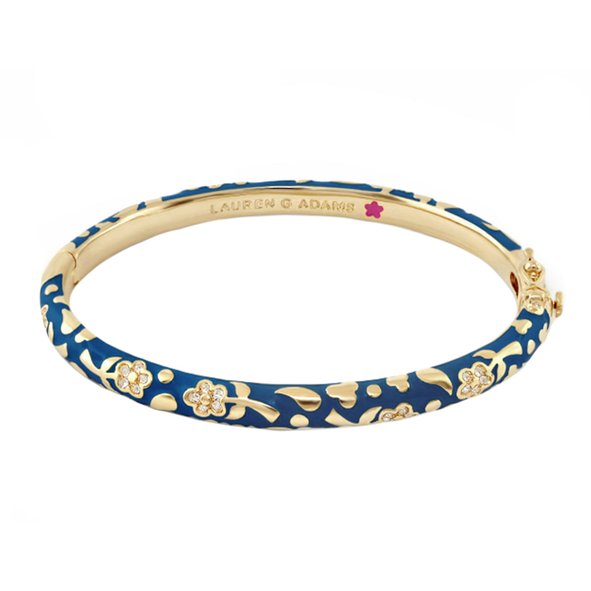 Flowers by Orly Stackable Bangle, blue enamel with gold-tone floral vines and crystal flowers, Lauren G Adams on Tampa Home & Garden Store