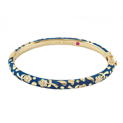 Flowers by Orly Stackable Bangle, blue enamel with gold-tone floral vines and crystal flowers, Lauren G Adams on Tampa Home & Garden Store