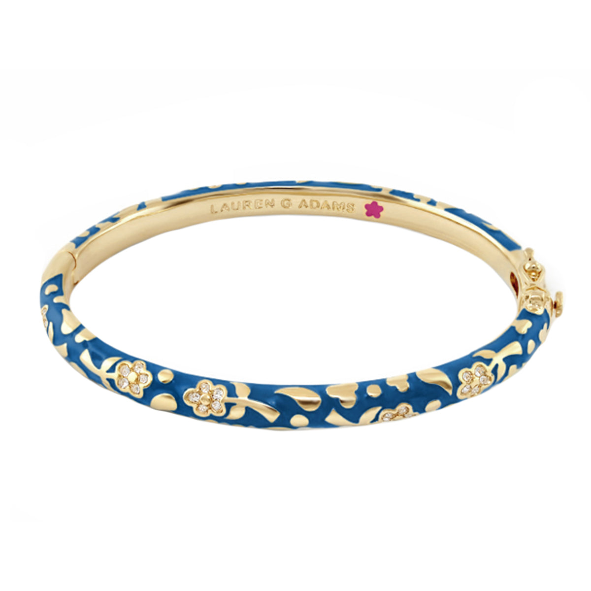 Stackable bangle Flowers by Orly blue enamel with gold floral vines and crystals, Lauren G Adams on Tampa Home & Garden Store