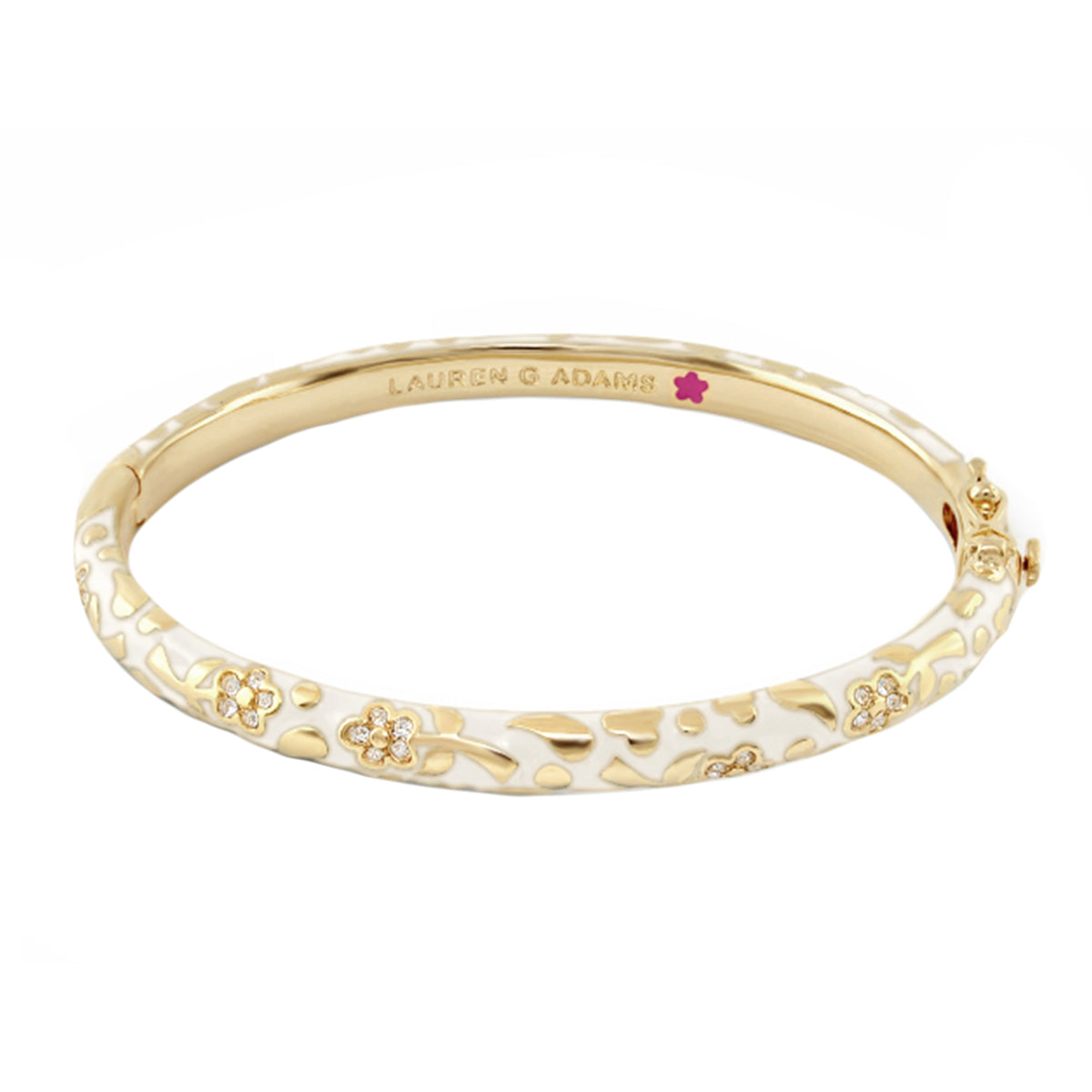 Gold-tone stackable bangle with white enamel floral pattern and crystal accents by Lauren G Adams on Tampa Home & Garden Store